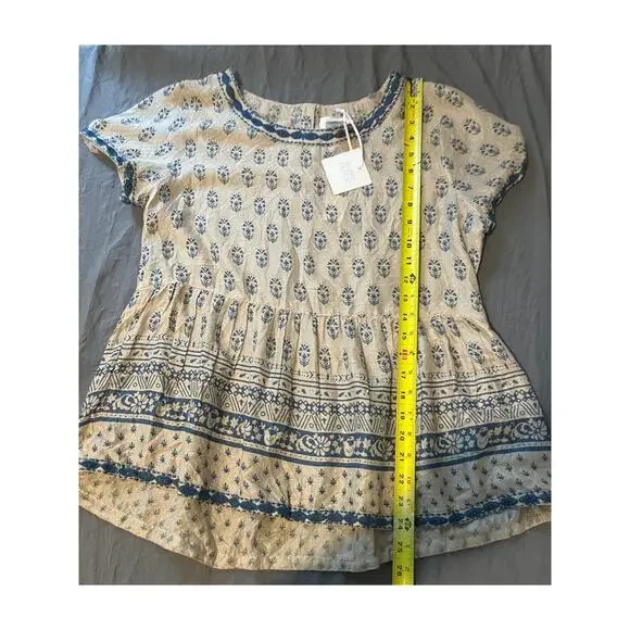 Sigrid Olsen Women’s Medium Boho Floral Block Print Cotton Peasant Top NWT - Picture 5 of 5